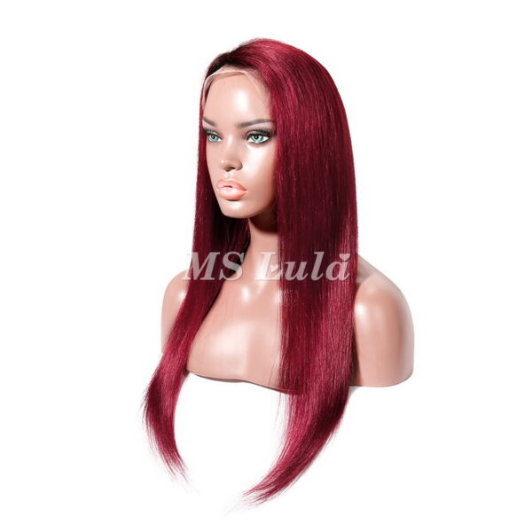 Black Root Human Hair Silky Straight Lace Closure Wig 1B/99J/Pink/Red/Purple - Image 3